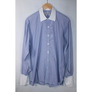 Turnbull & Asser Men's Size 16.5 - 42 Blue White Striped French Cuff Dress Shirt